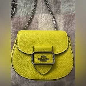 Coach Neon Morgan Card Case On A Chain Silver /Bright Yellow New with tags
